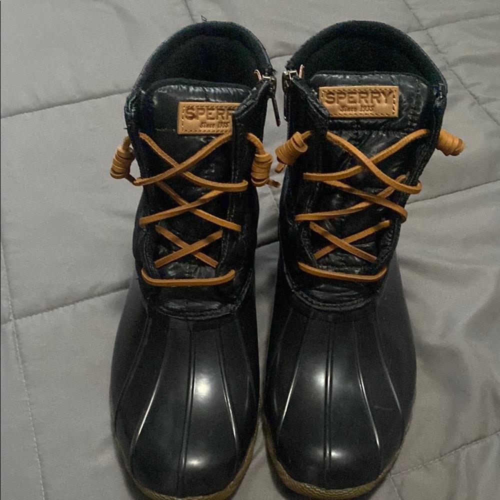 Sperry Black Boots with Brown Laces